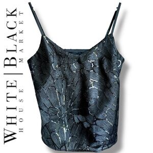 NWT White House Black Market Women’s Black Sequin Embroidered Camisole | Sz M